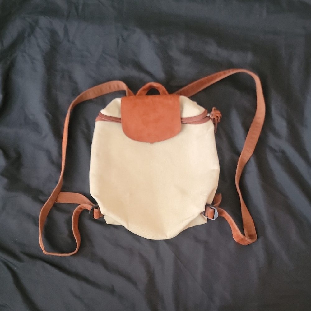 Stylish Longchamp  Cream and Brown Women's Backpack.